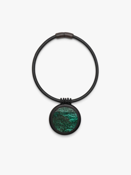 Necklace: malachite, leather