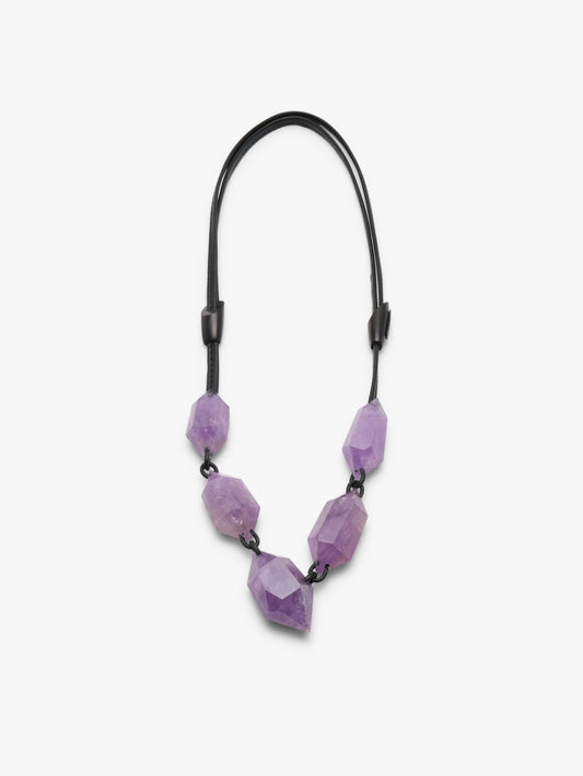 Necklace: leather, amethyst