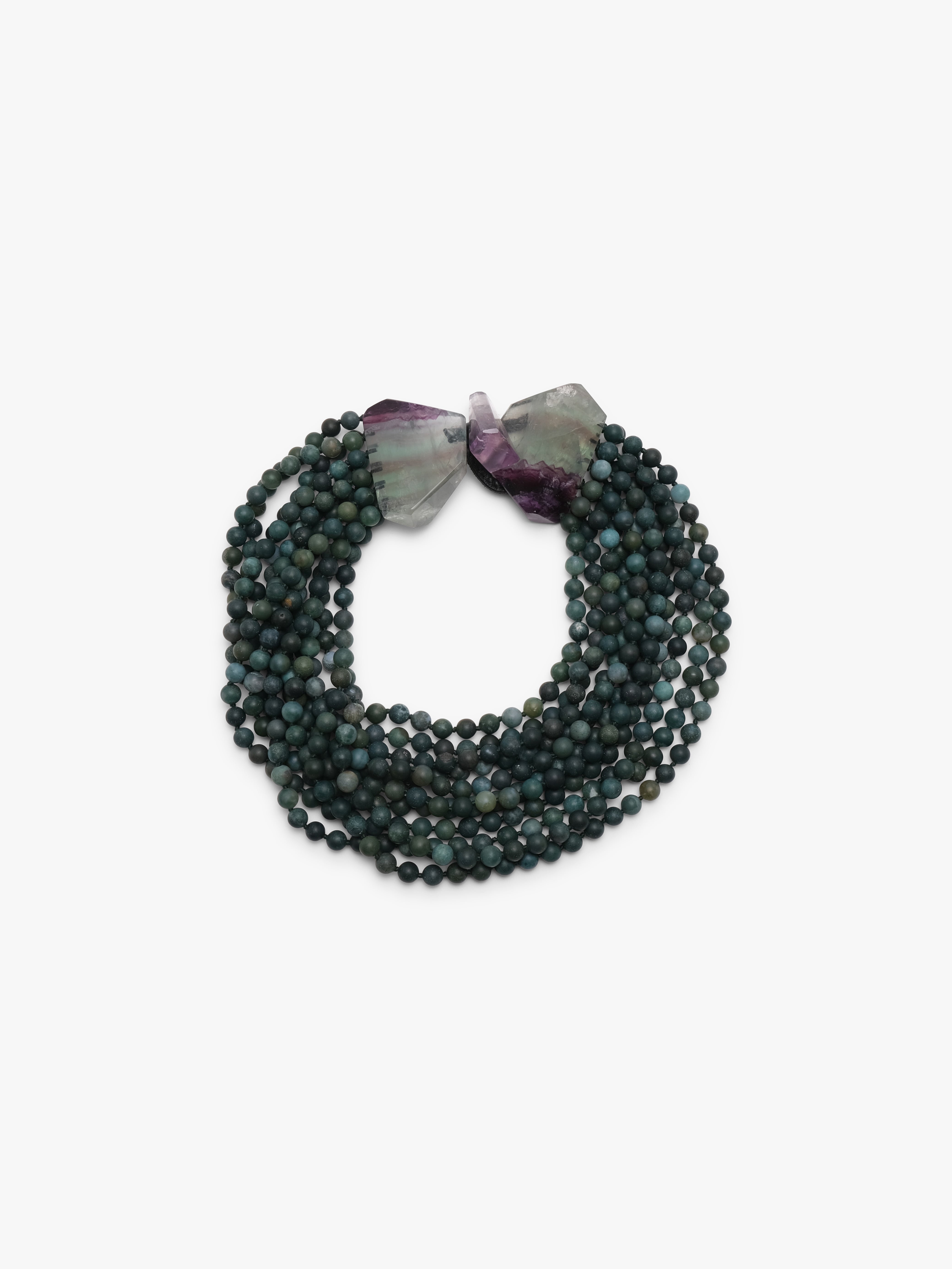 Necklace: agate, amethyst, flourite