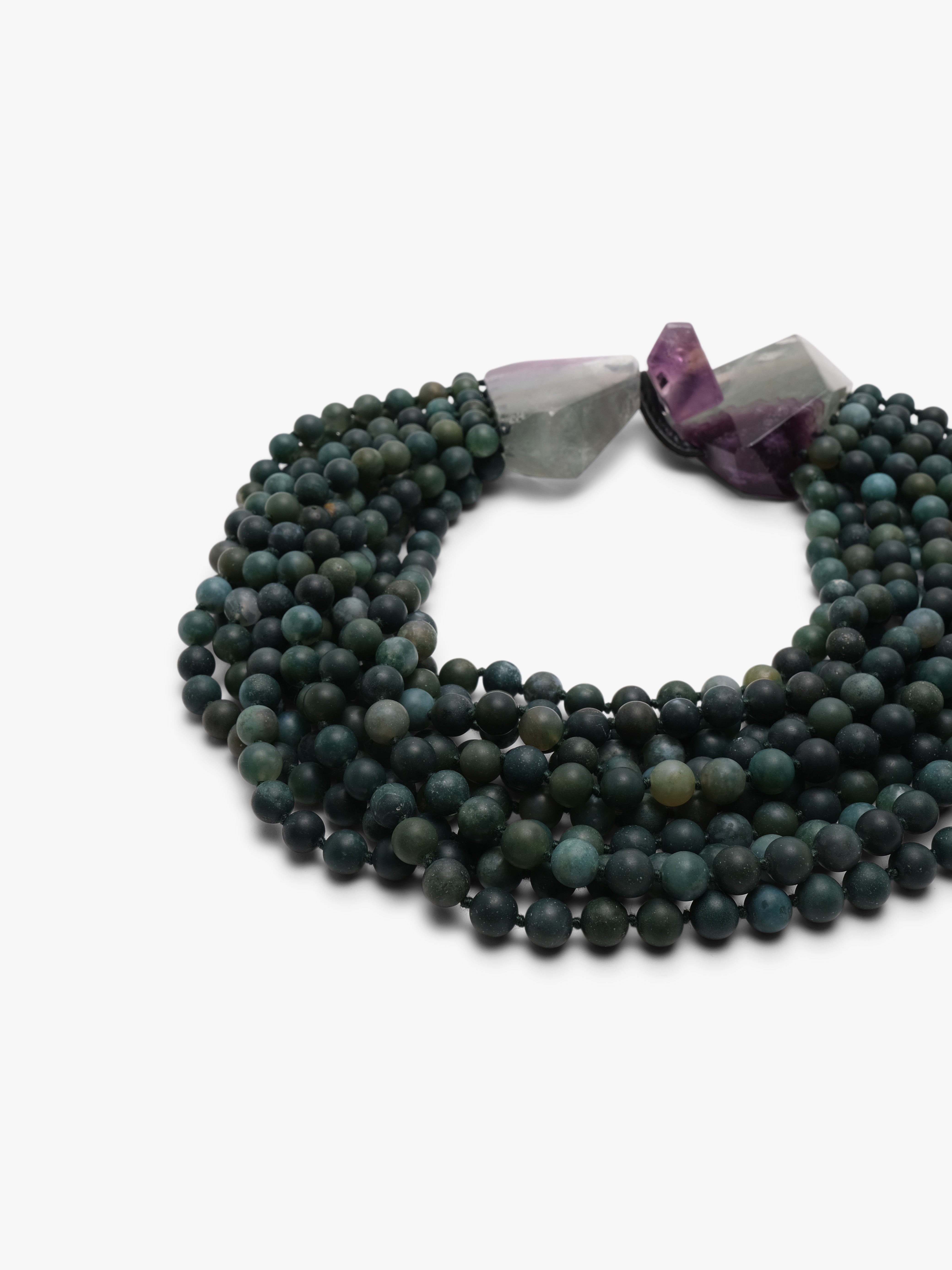 Necklace: agate, amethyst, flourite
