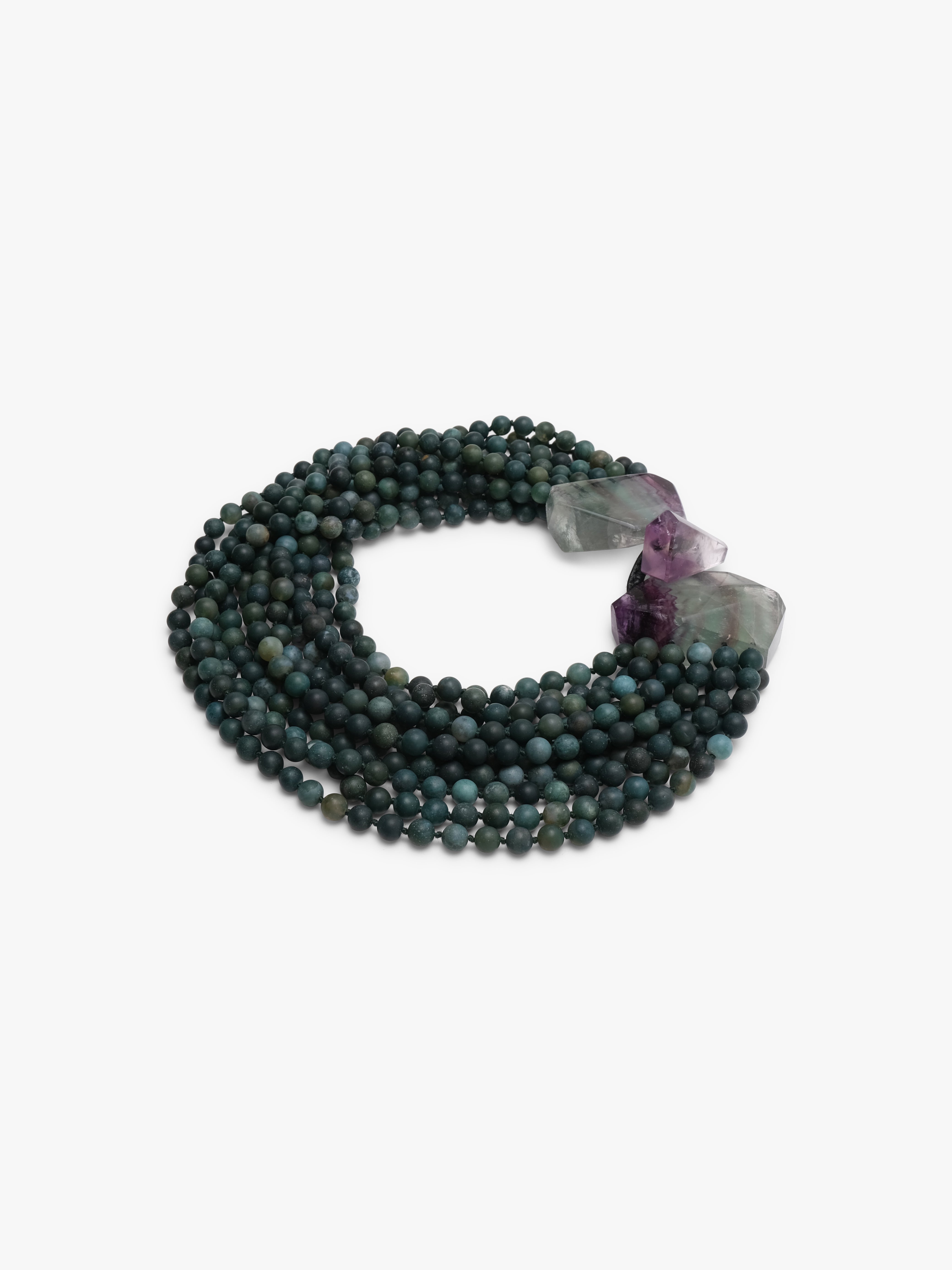 Necklace: agate, amethyst, flourite