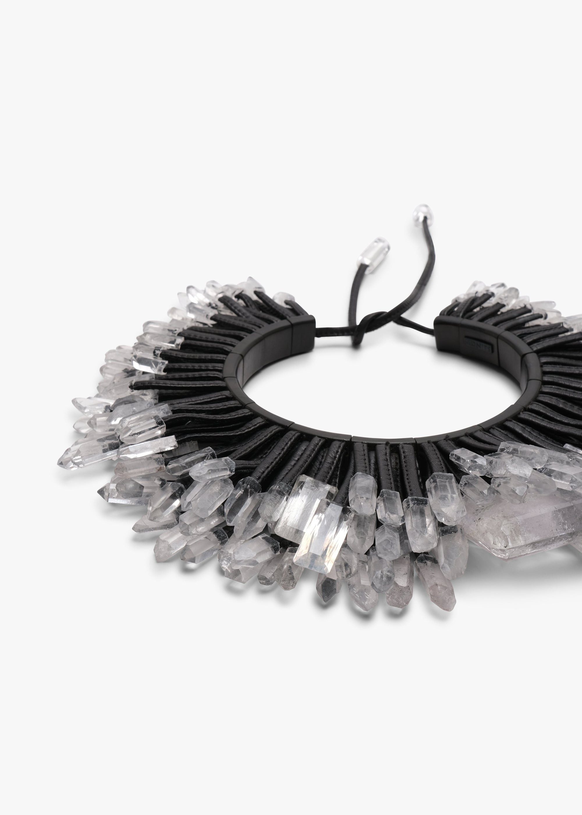 Necklace: mountain crystal, quartz, leather