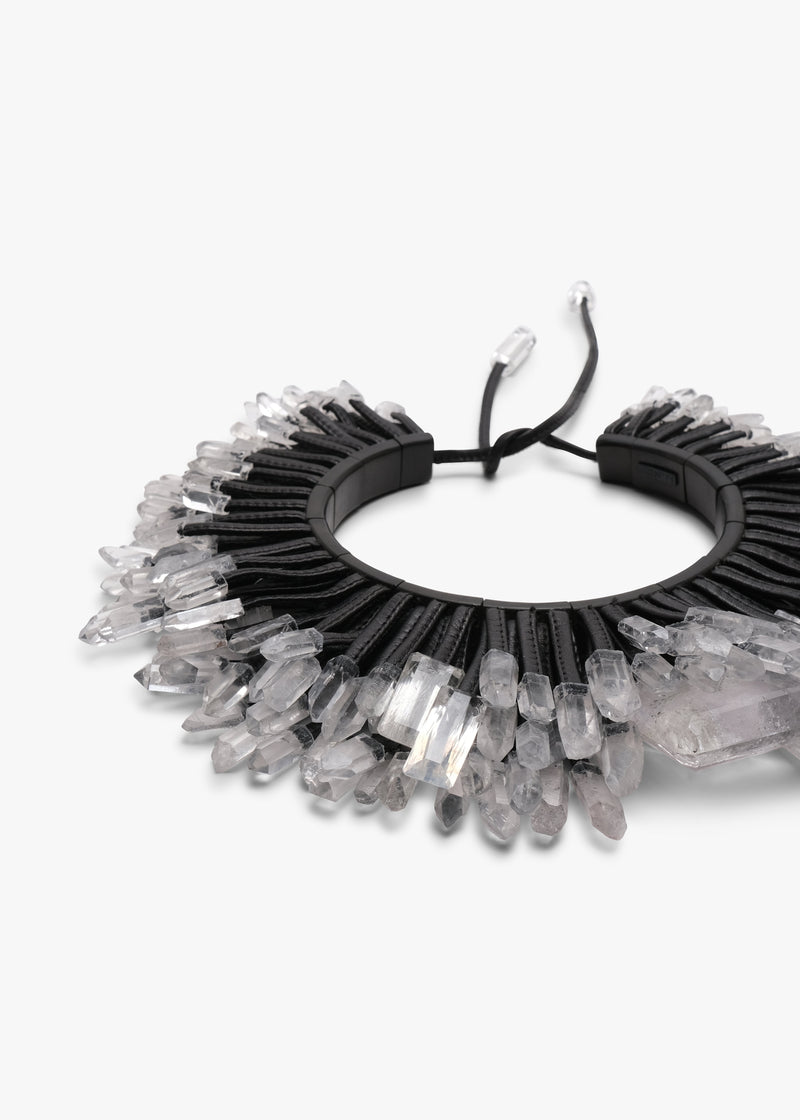 Necklace: mountain crystal, quartz, leather