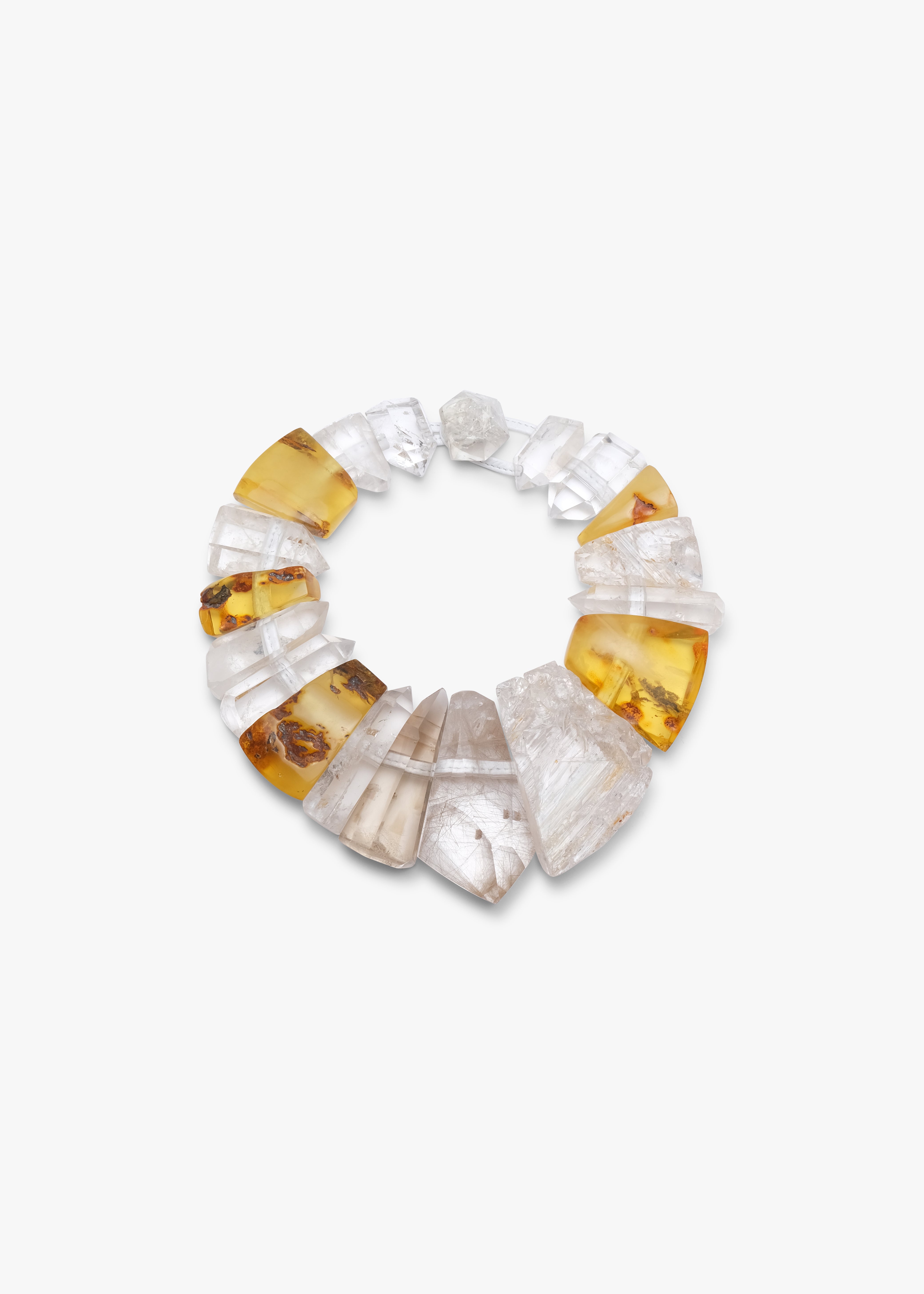 Necklace: amber, mountain crystal, quartz