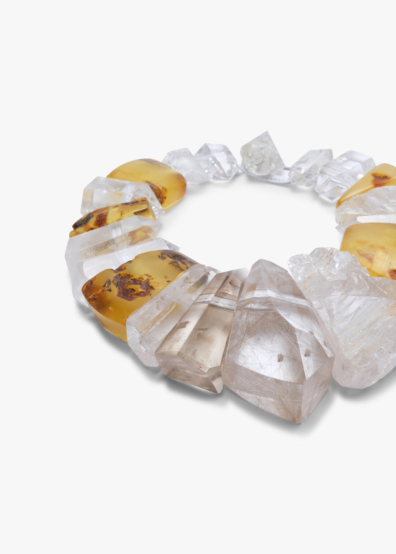 Necklace: amber, mountain crystal, quartz