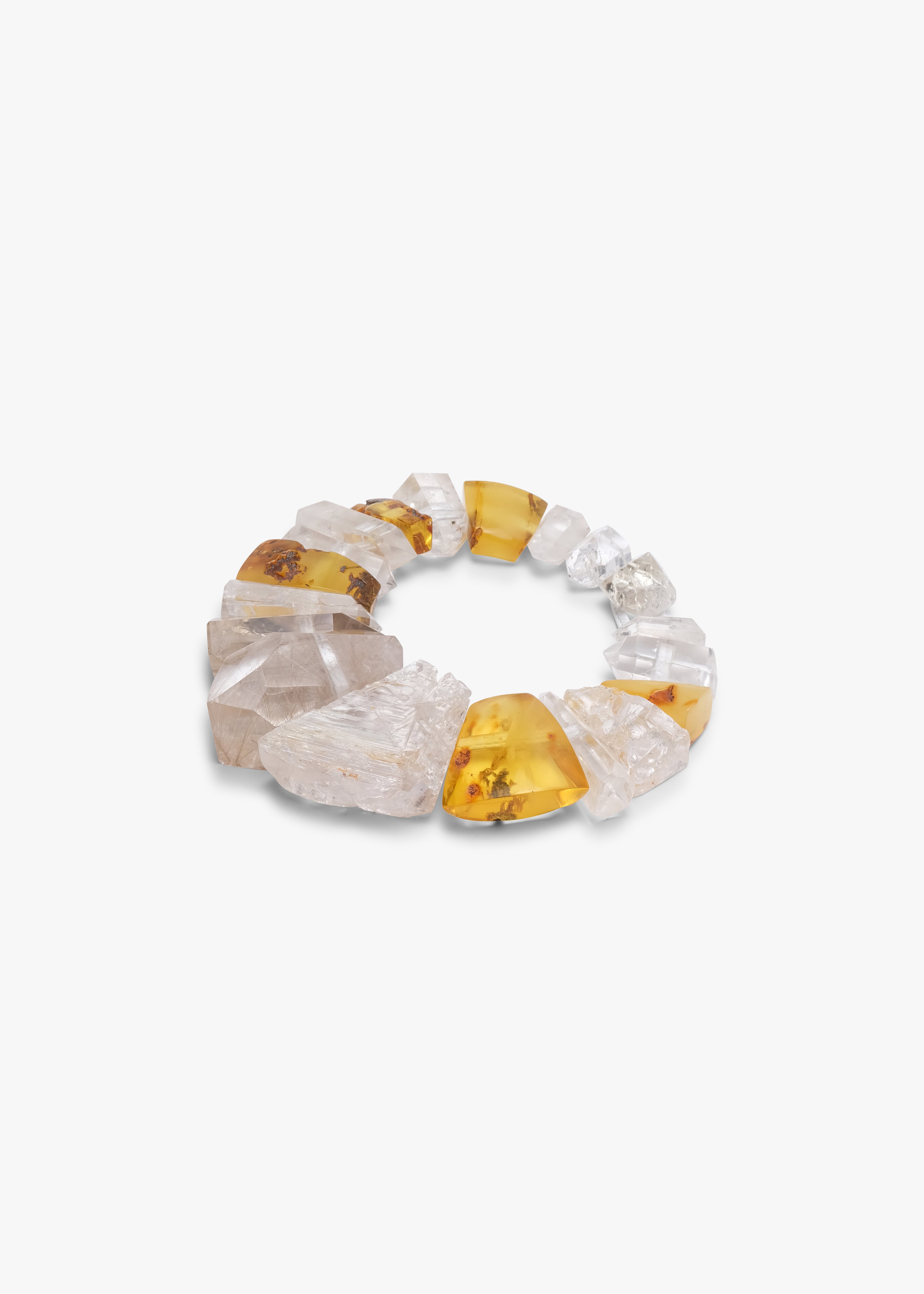 Necklace: amber, mountain crystal, quartz