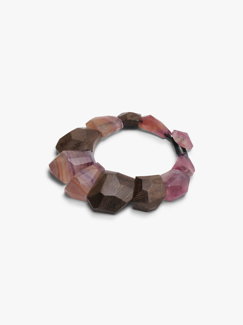 Multicolored beaded necklace on a white background