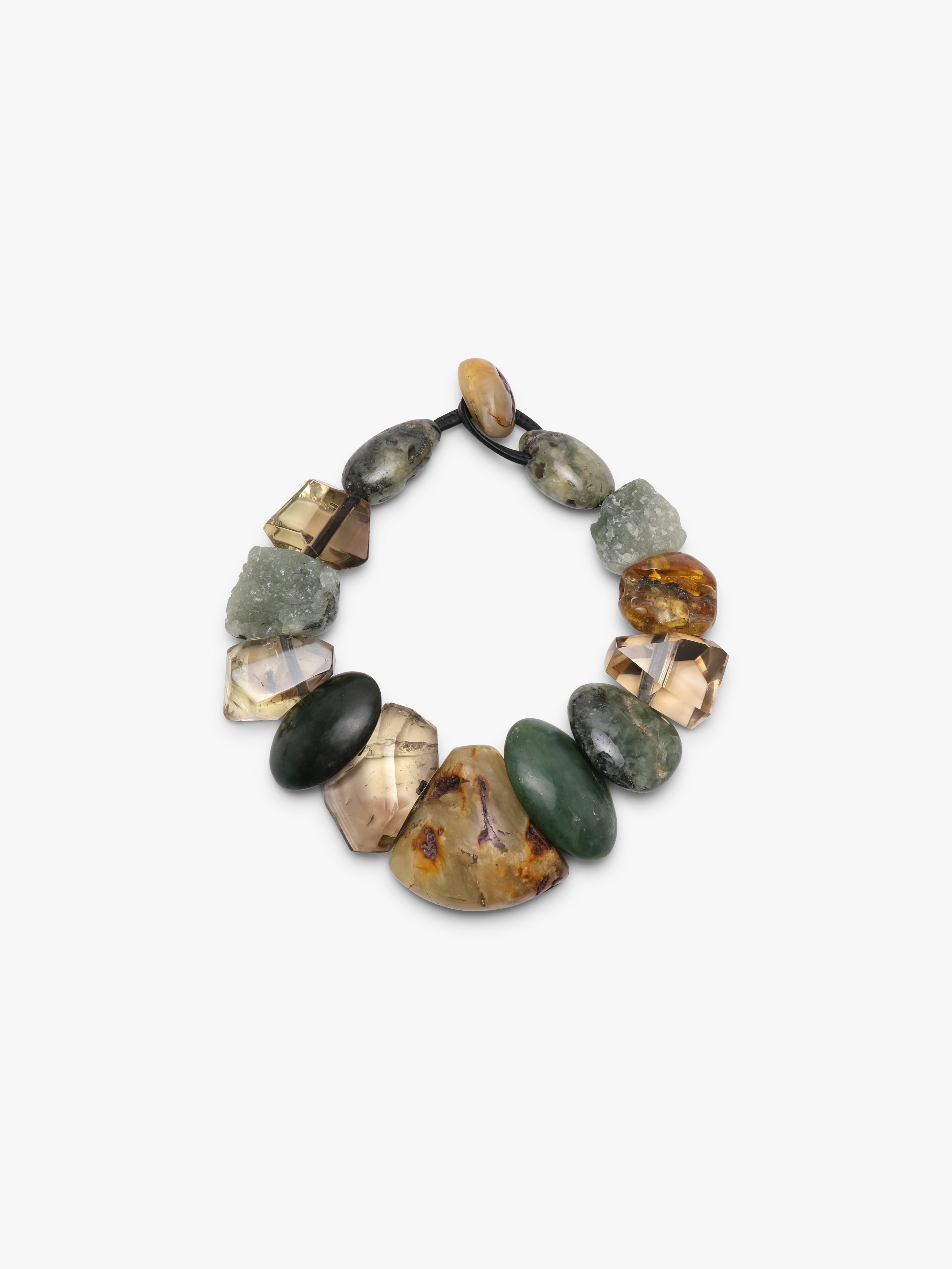 Necklace: amber, citrine, jade, serpentine