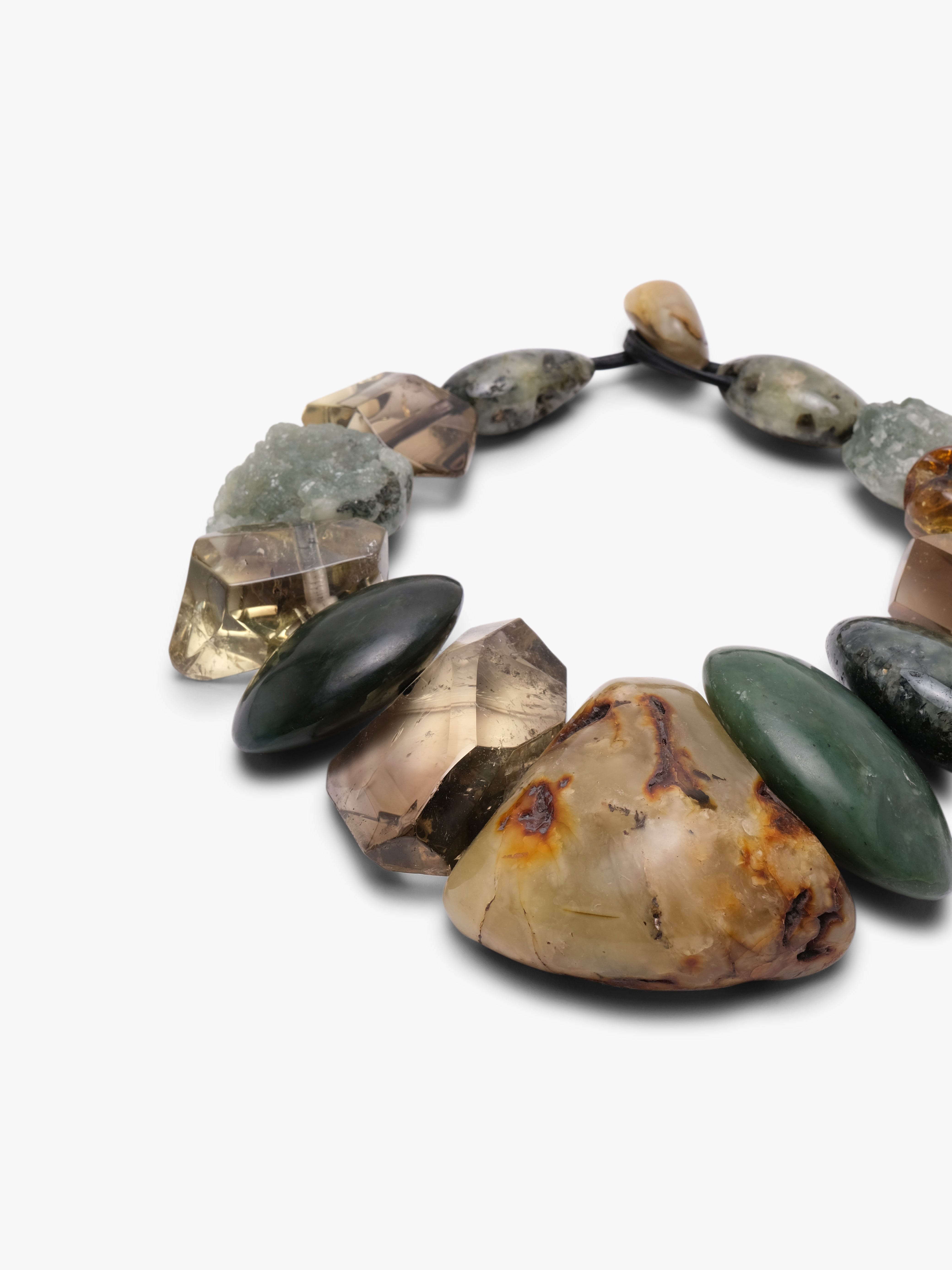Necklace: amber, citrine, jade, serpentine