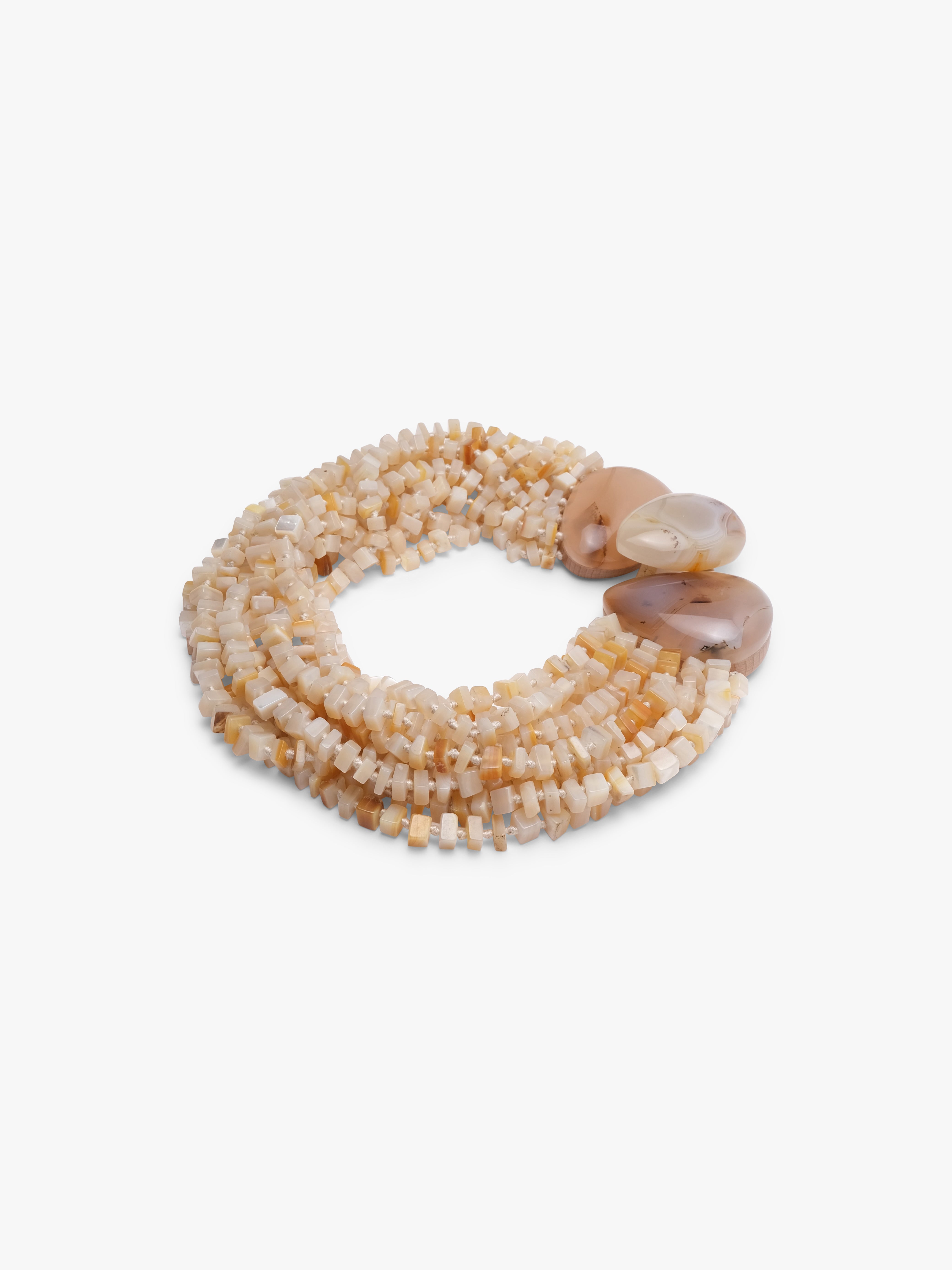 Necklace: mother of pearl, agate, beech