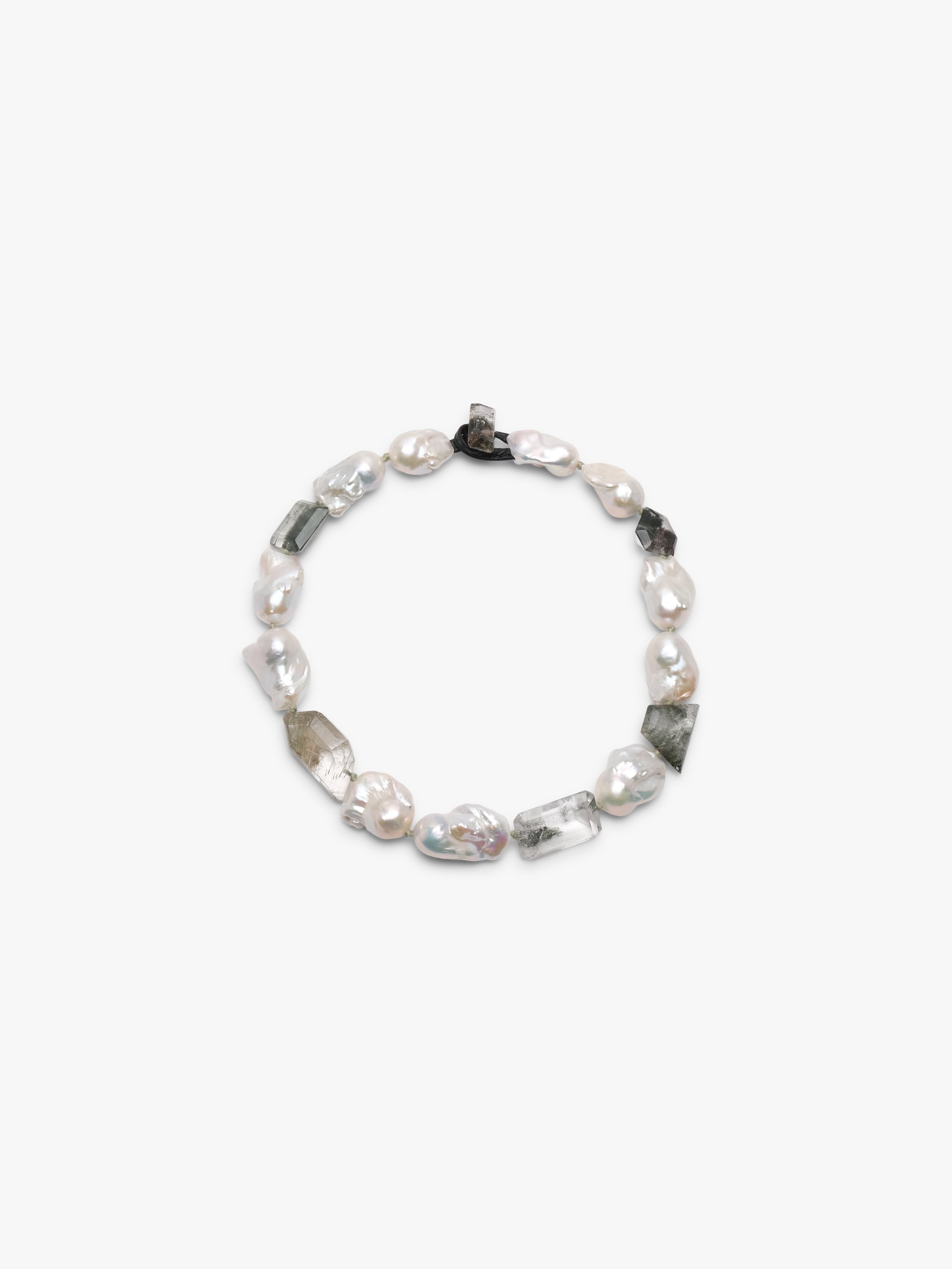 Necklace: baroque pearl, garden quartz