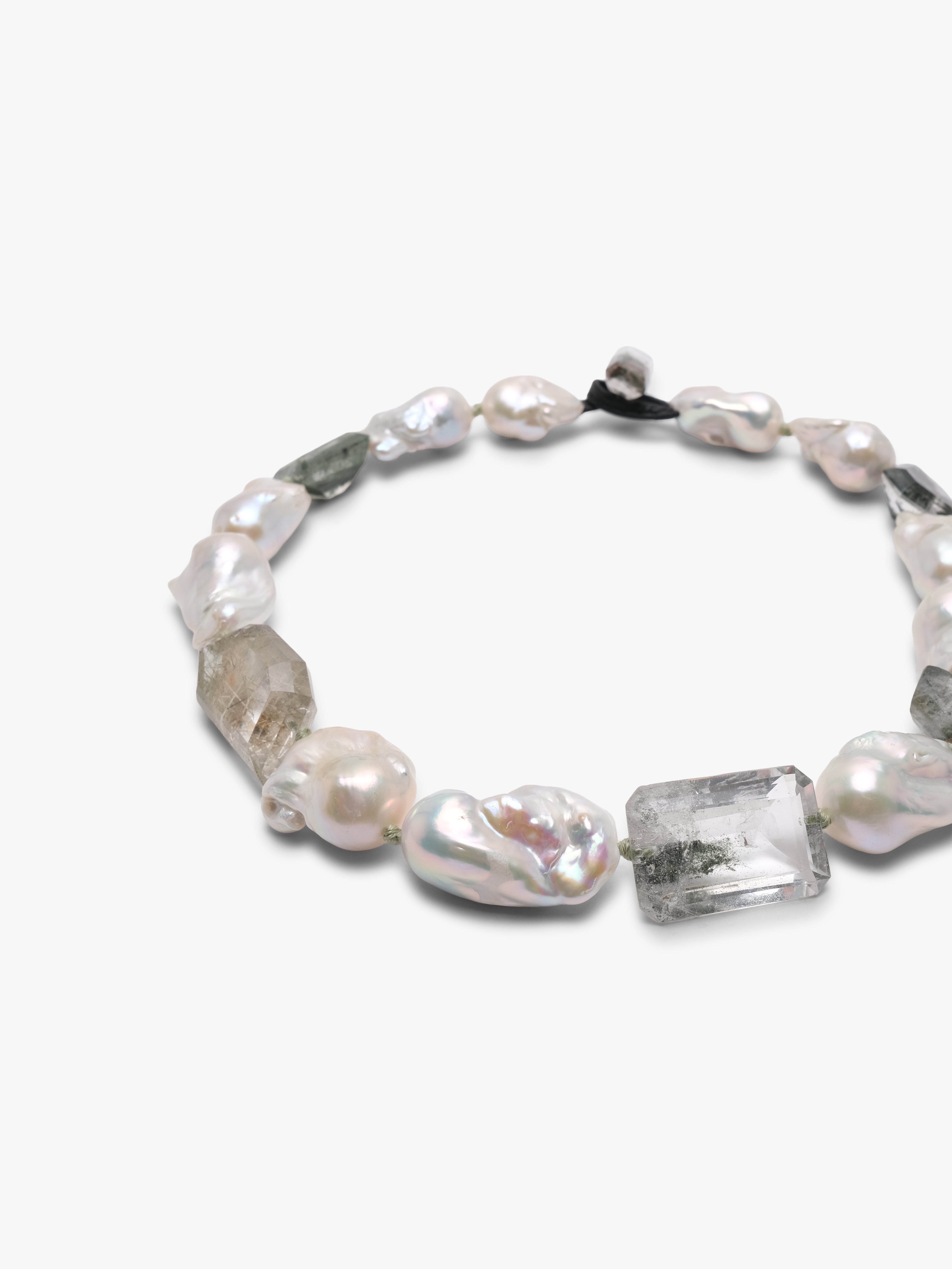 Necklace: baroque pearl, garden quartz
