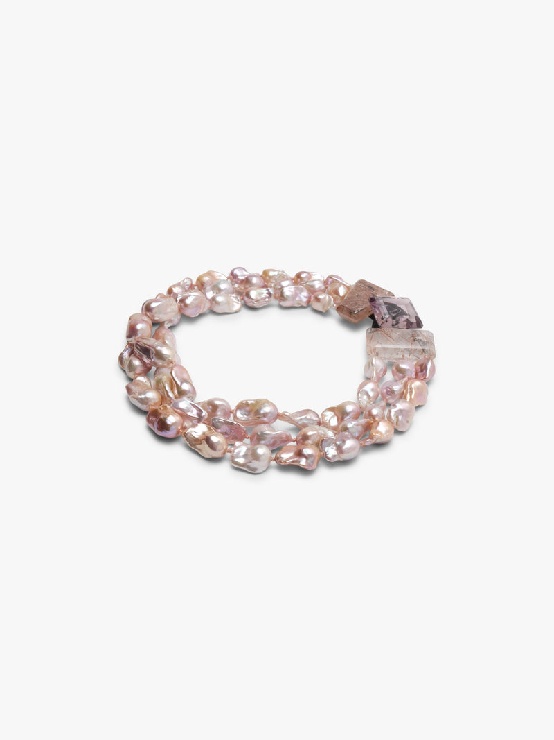 Necklace: baroque pearl, quartz, amethyst