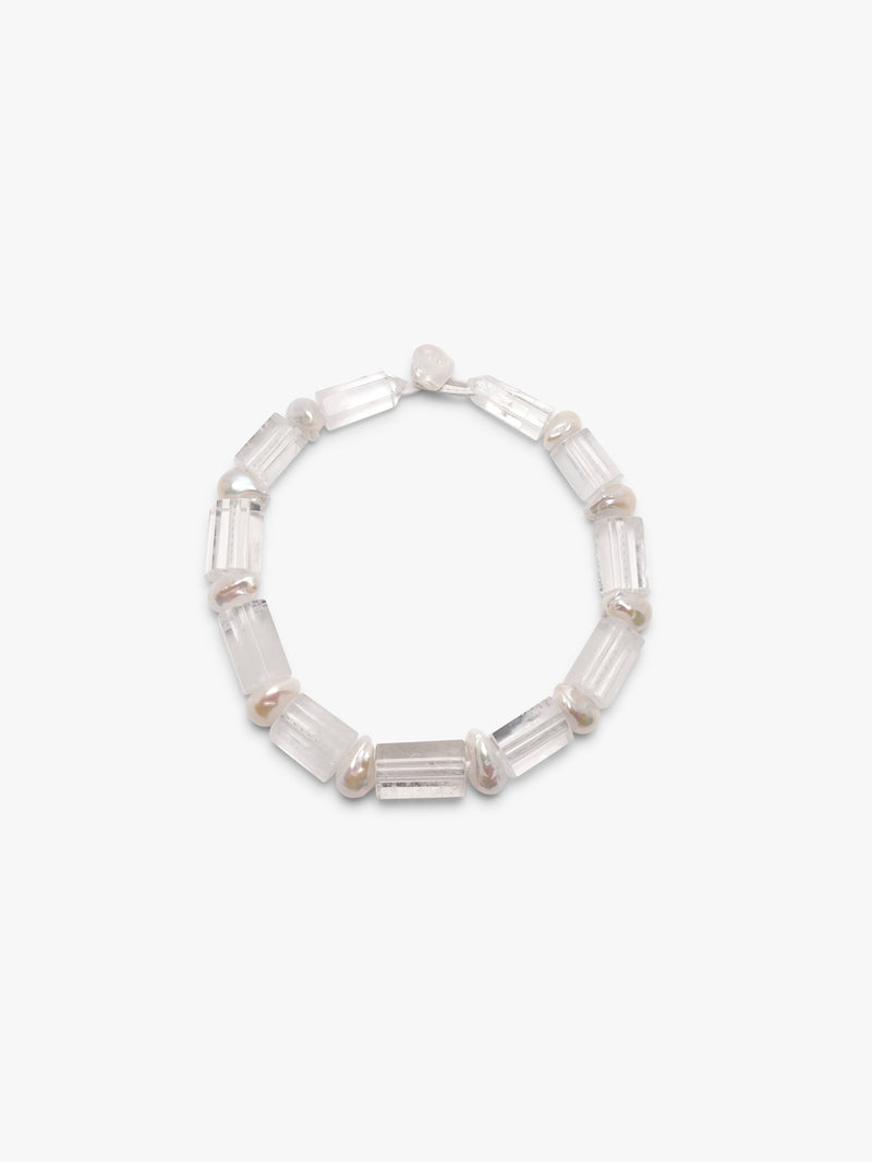 Necklace: mountain crystal, baroque pearl