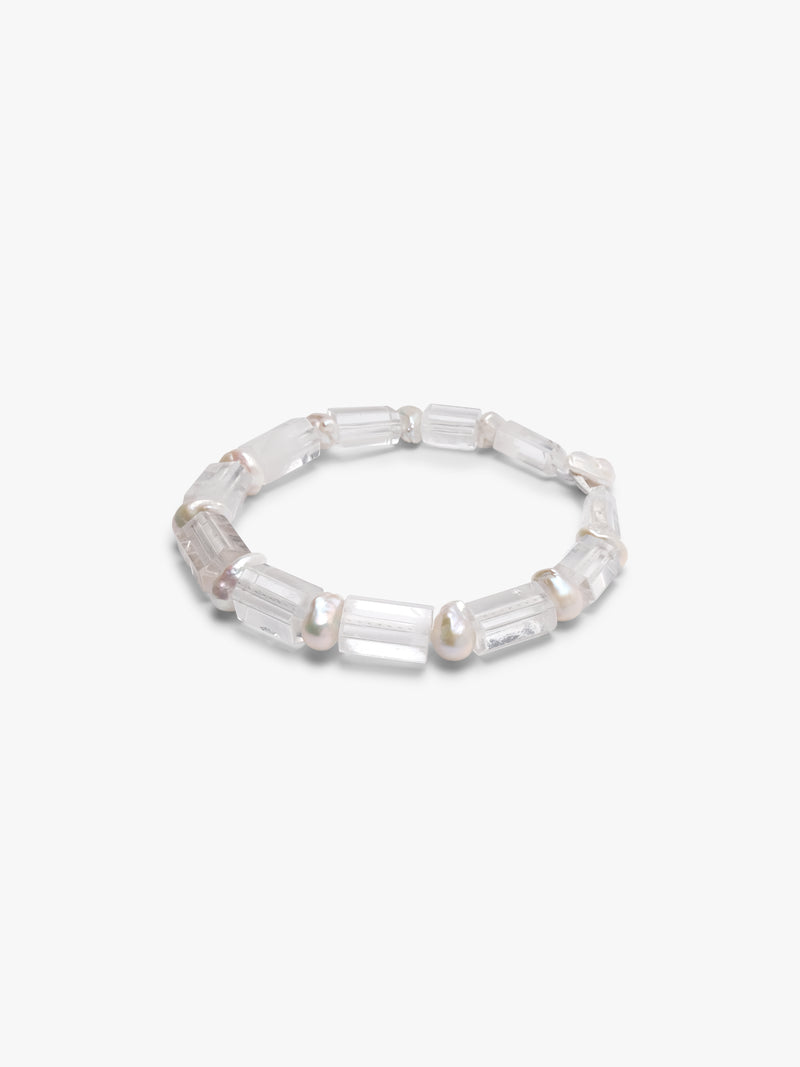 Necklace: mountain crystal, baroque pearl