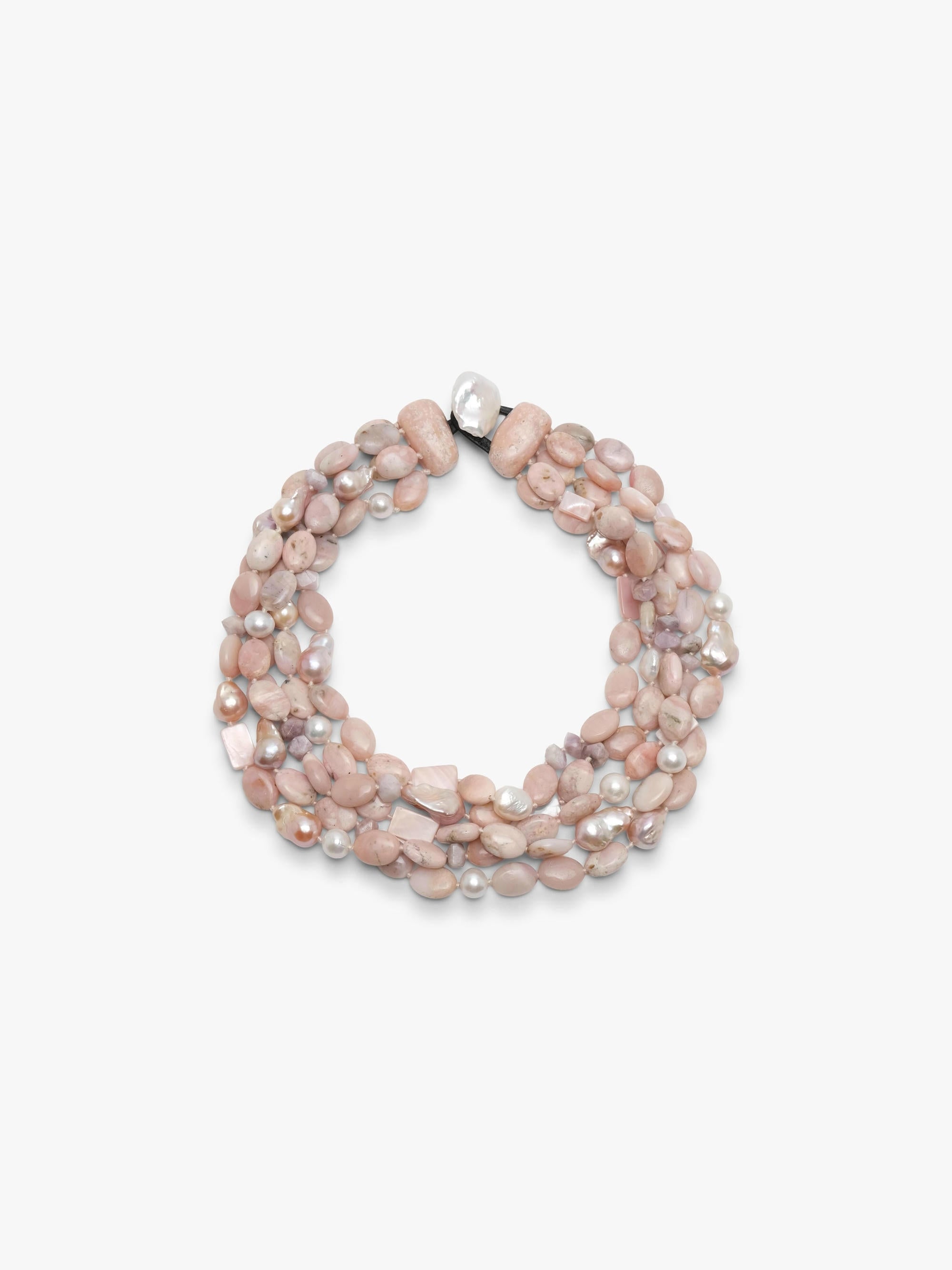 Necklace: andean opal, pearl, kunzite