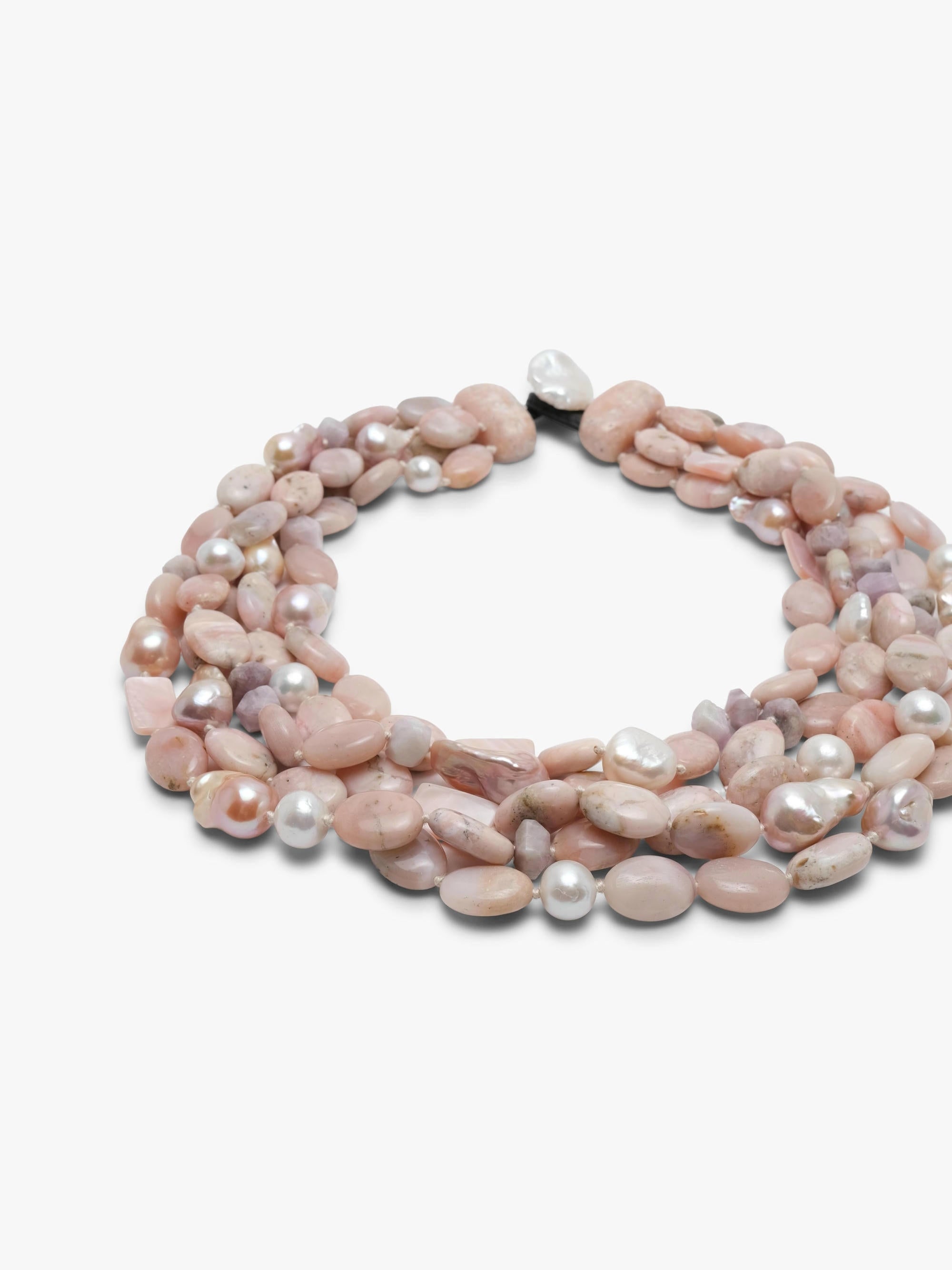 Necklace: andean opal, pearl, kunzite