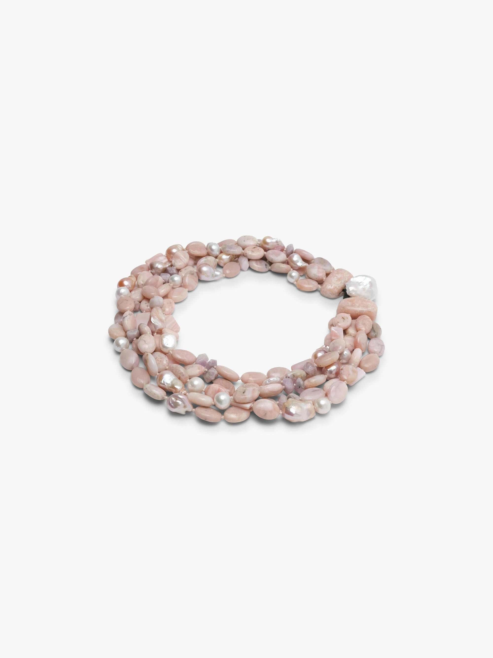 Necklace: andean opal, pearl, kunzite