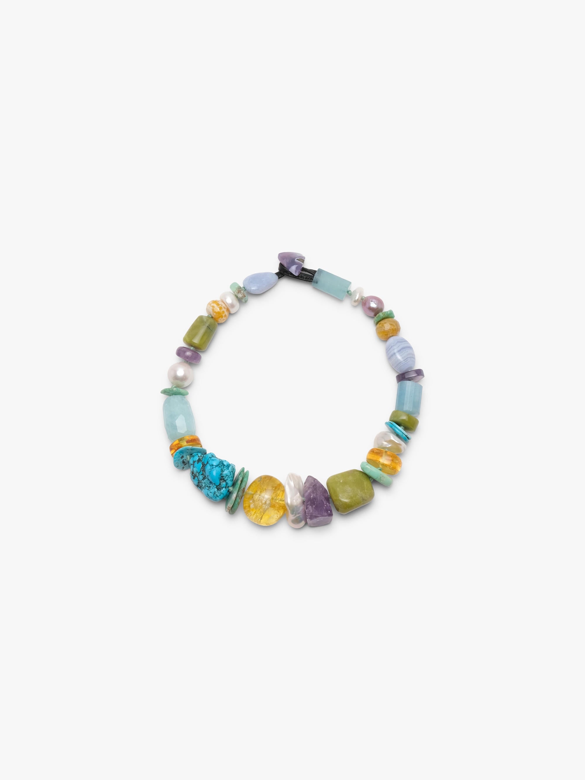Necklace: amber, aquamarine, amethyst, calcedony, citrine