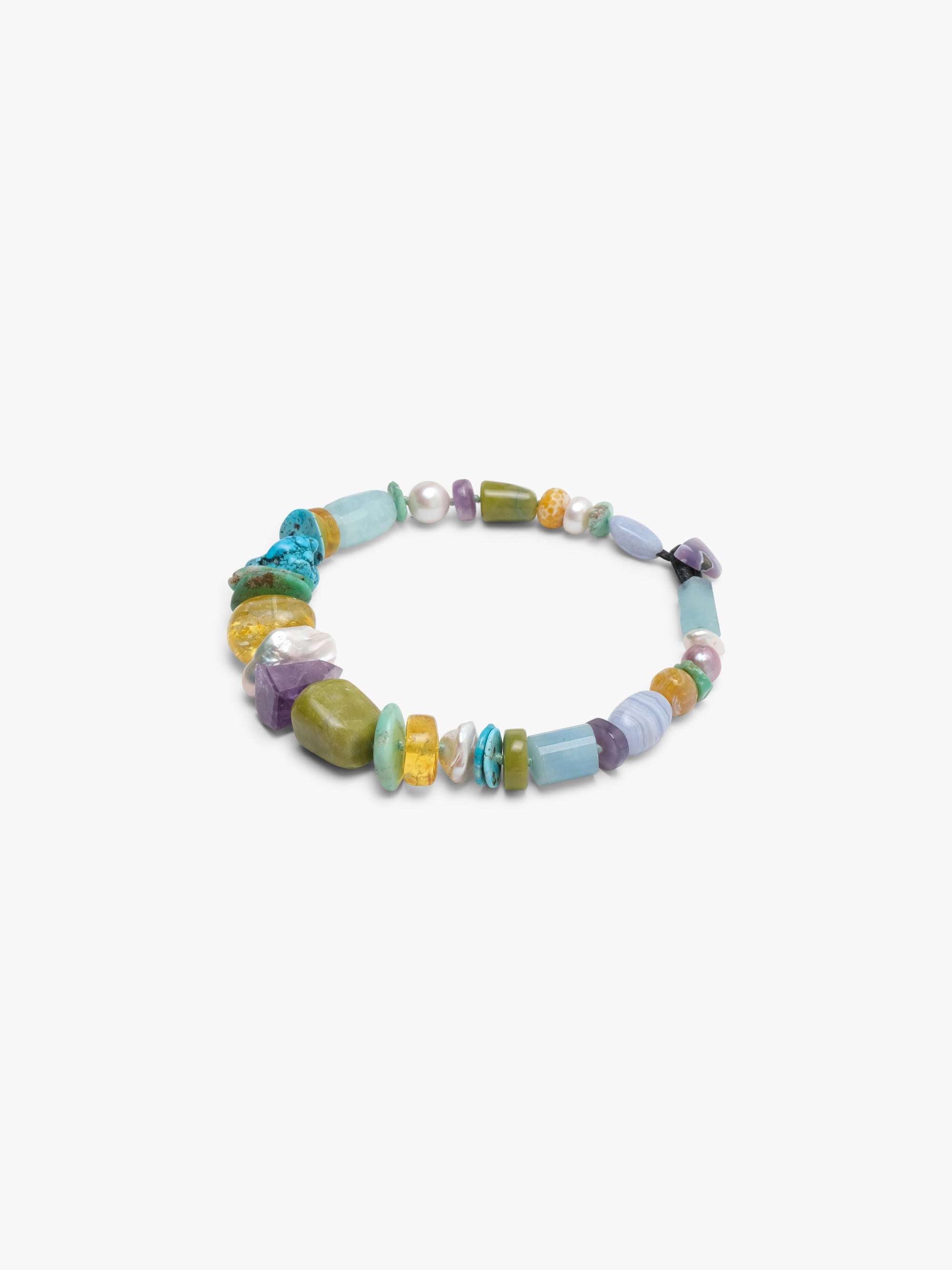 Necklace: amber, aquamarine, amethyst, calcedony, citrine