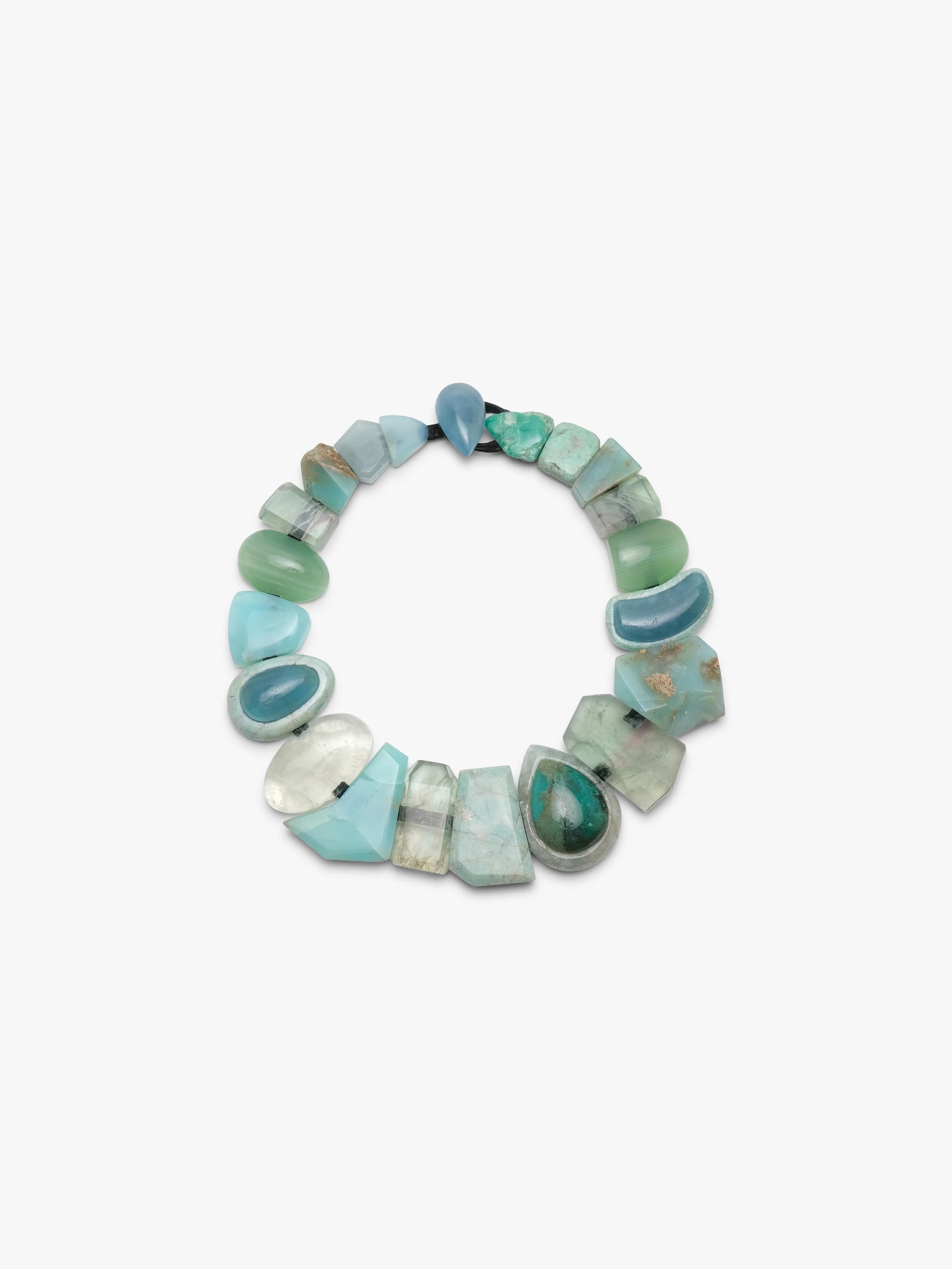Turquoise beaded necklace on a white background