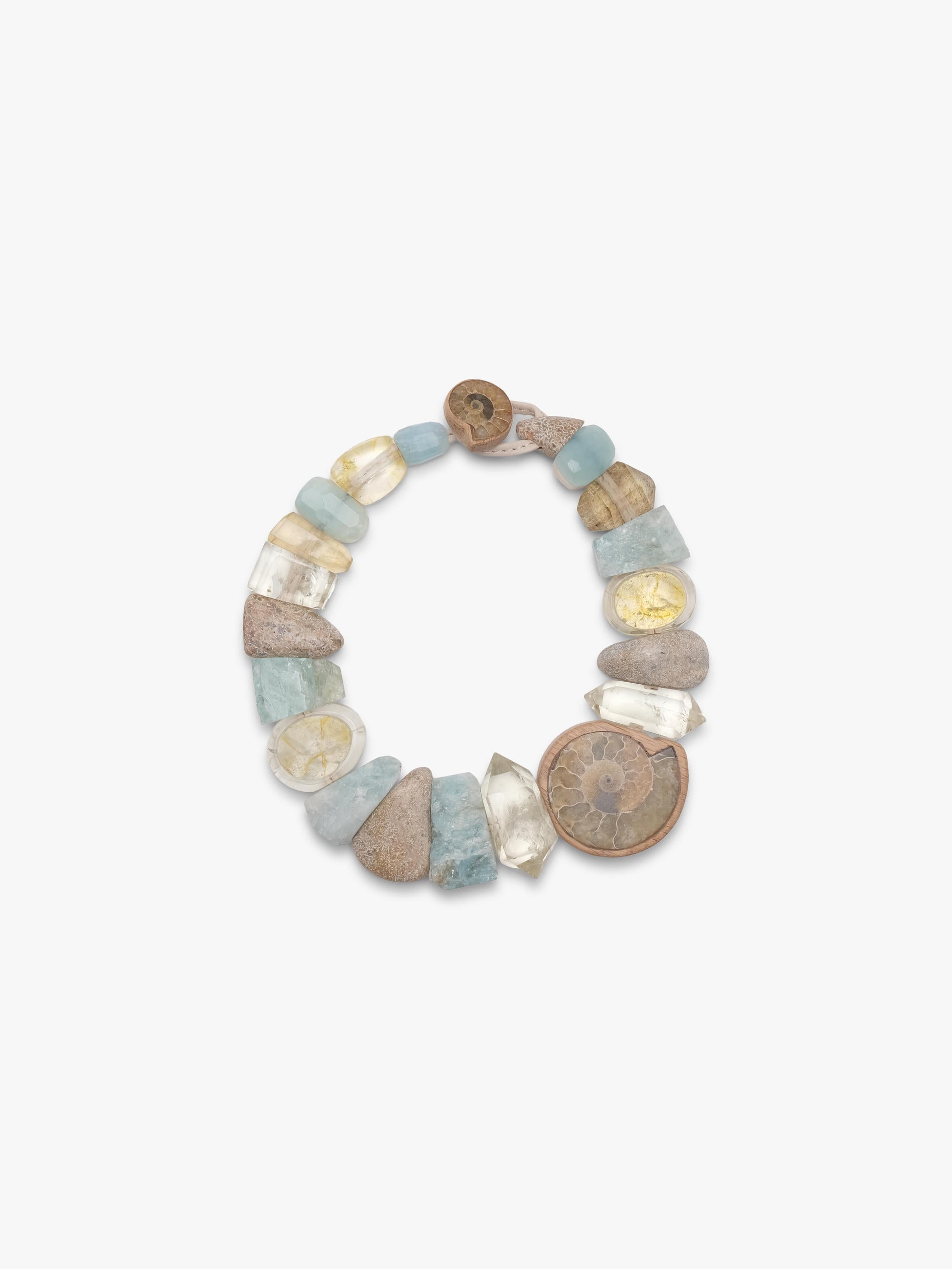 necklace with natural stone beads on a white background
