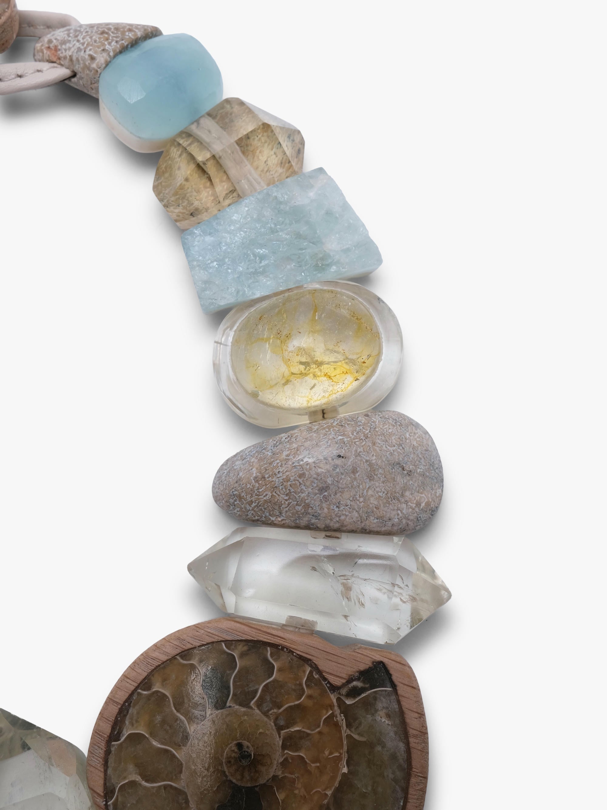 necklace with natural stone beads on a white background