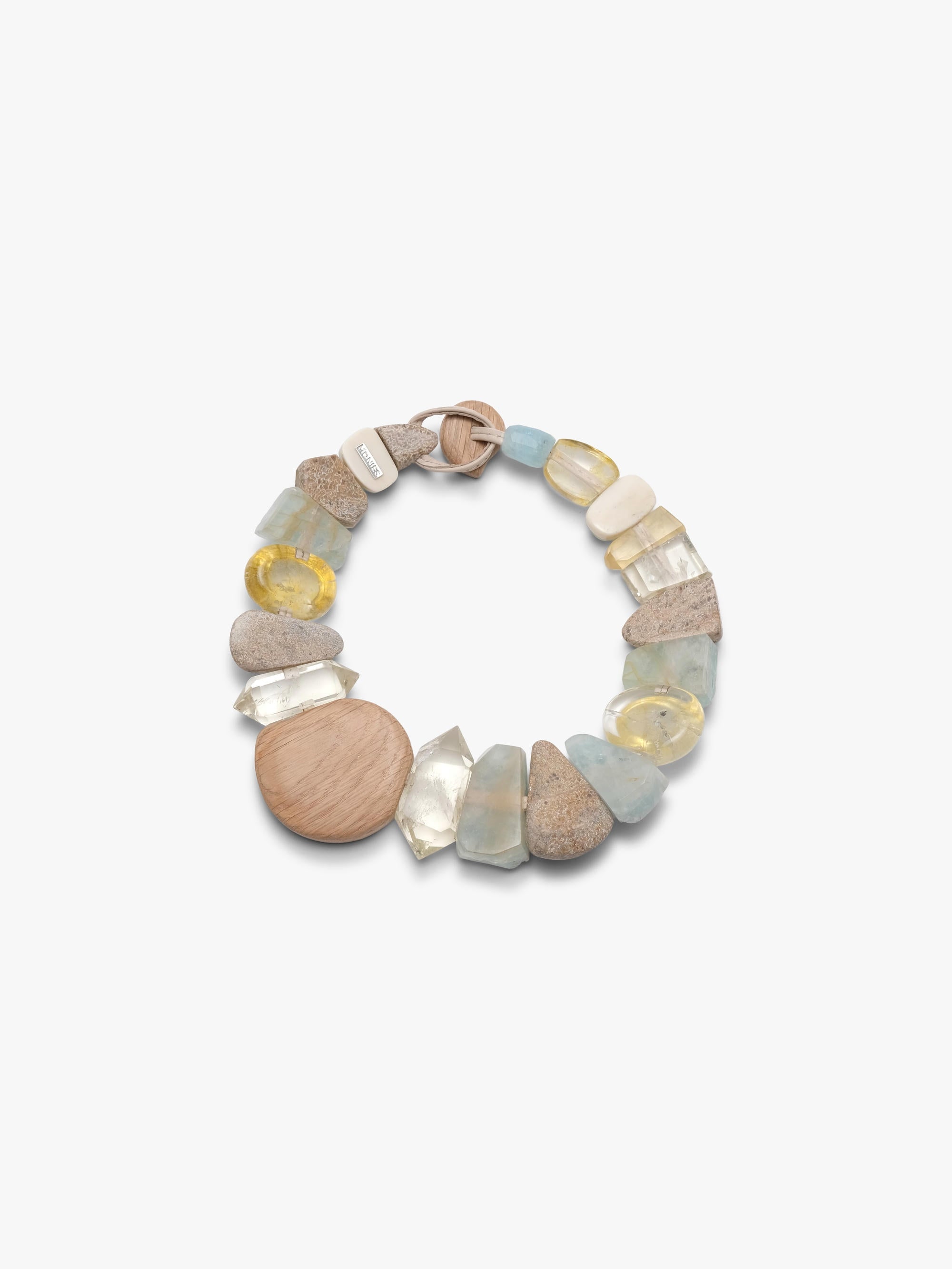 necklace with natural stone beads on a white background