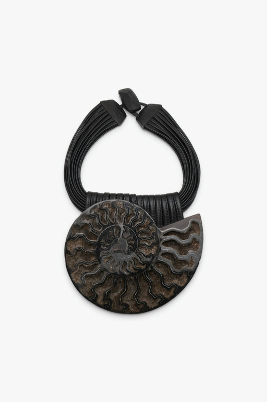 Necklace: ammonite, ebony, leather