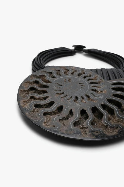 Necklace: ammonite, ebony, leather