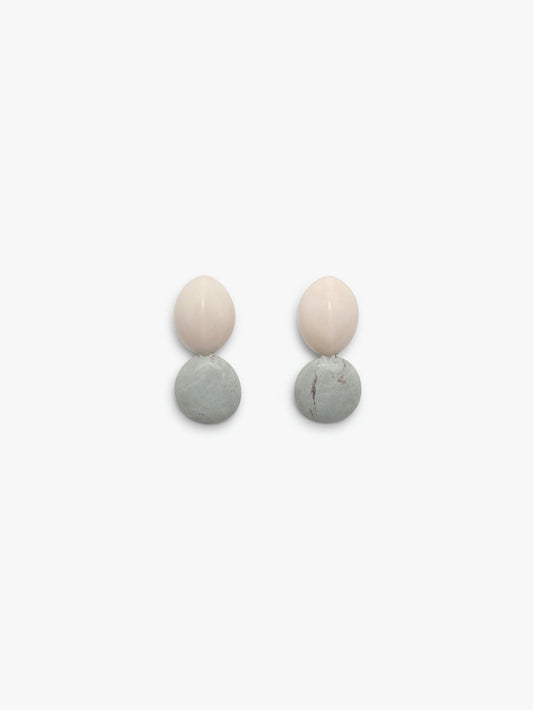 Earring: bone, larimar crystal