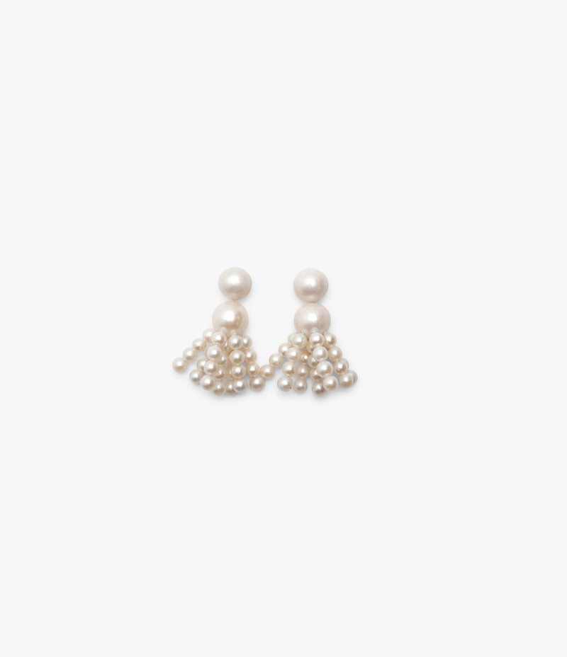 Earrings: freshwater pearls, horn