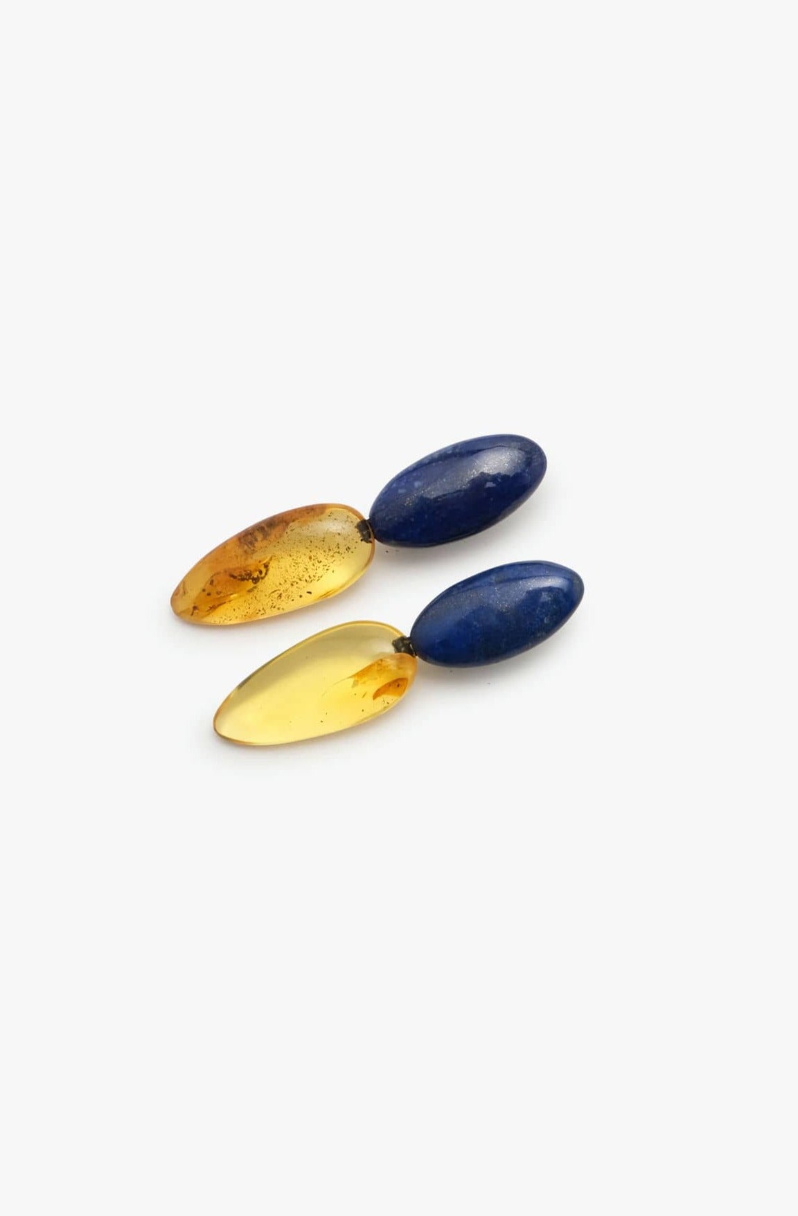 Earring: lapis lazuli, amber