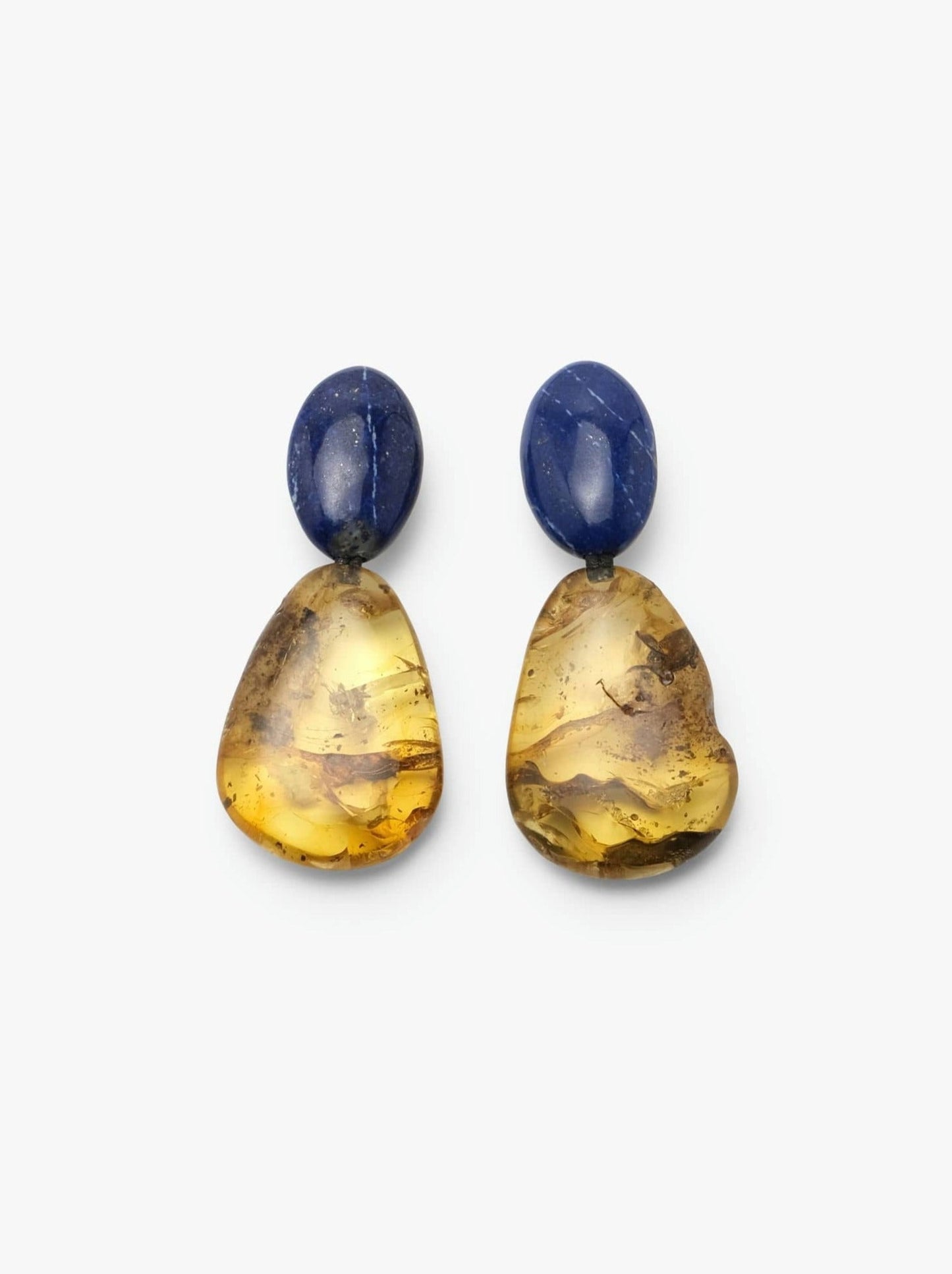 Earring: amber, lapis lazuli