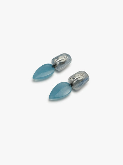 Earring: aquamarine, greencast acrylic, kyanite