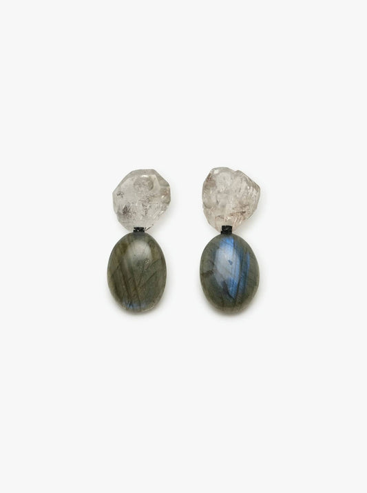 Stud earrings: mountain crystal, labradorite