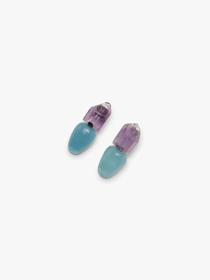 Stud earrings: amethyst, aquamarine