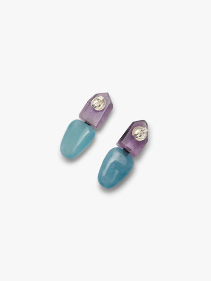 Stud earrings: amethyst, aquamarine