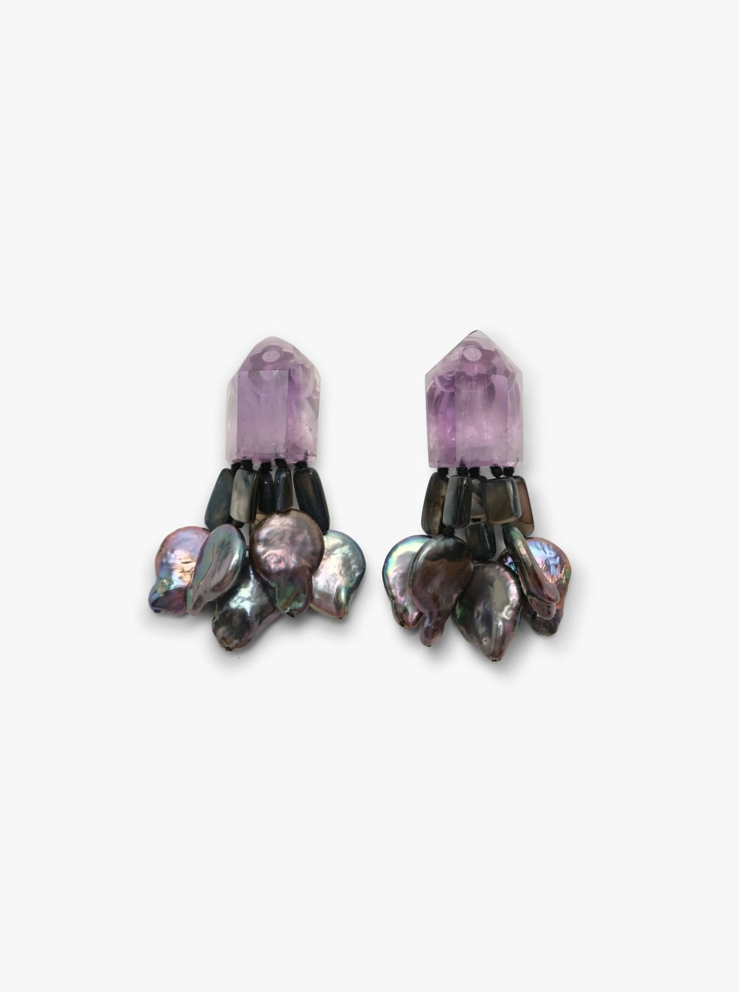 Earclips: amethyst, freshwater pearls