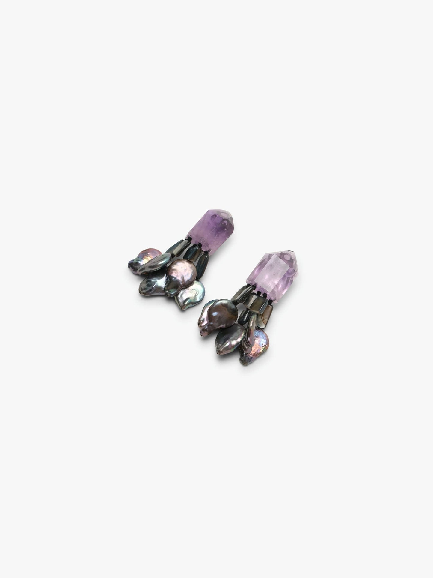 Earclips: amethyst, freshwater pearls