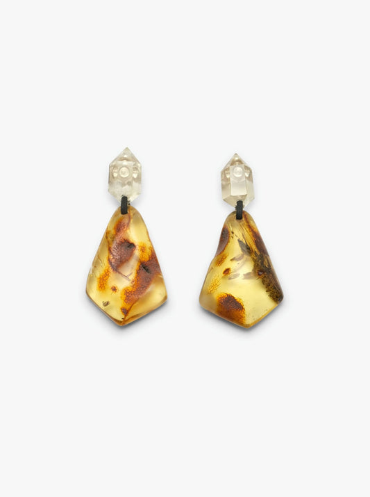 Stud earrings: citrine, amber