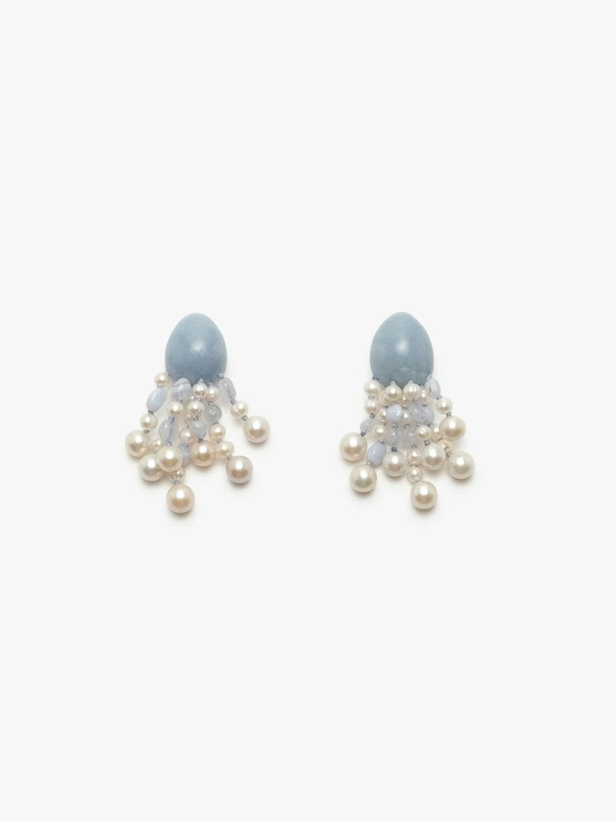 Earring: freshwater pearls, celestine