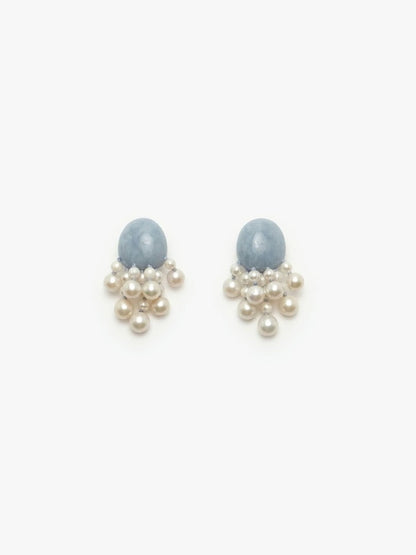 Earring: freshwater pearls, celestine