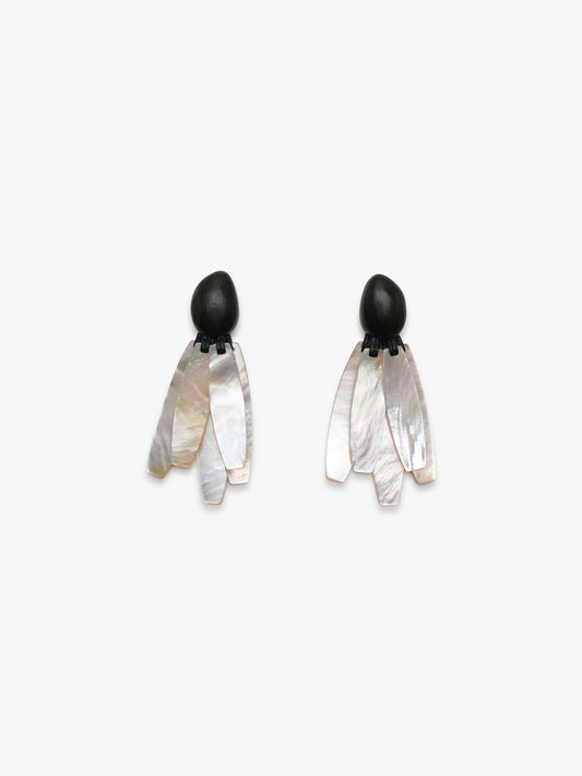 Earring: mother of pearl, ebony, leather