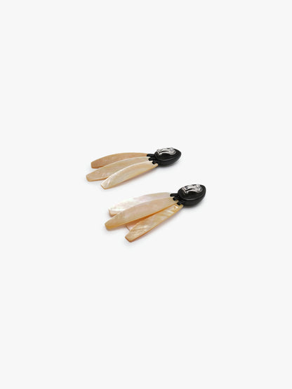 Earring: mother of pearl, ebony, leather