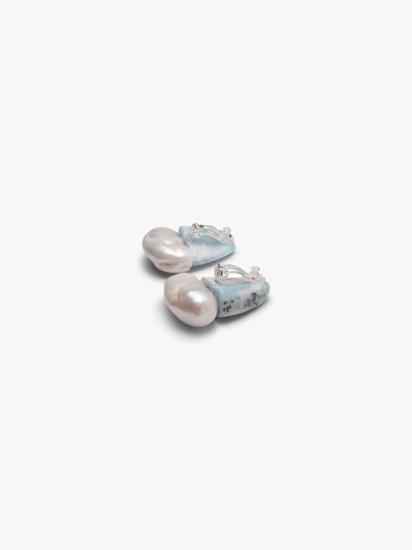 Earring: baroque pearl, larimar