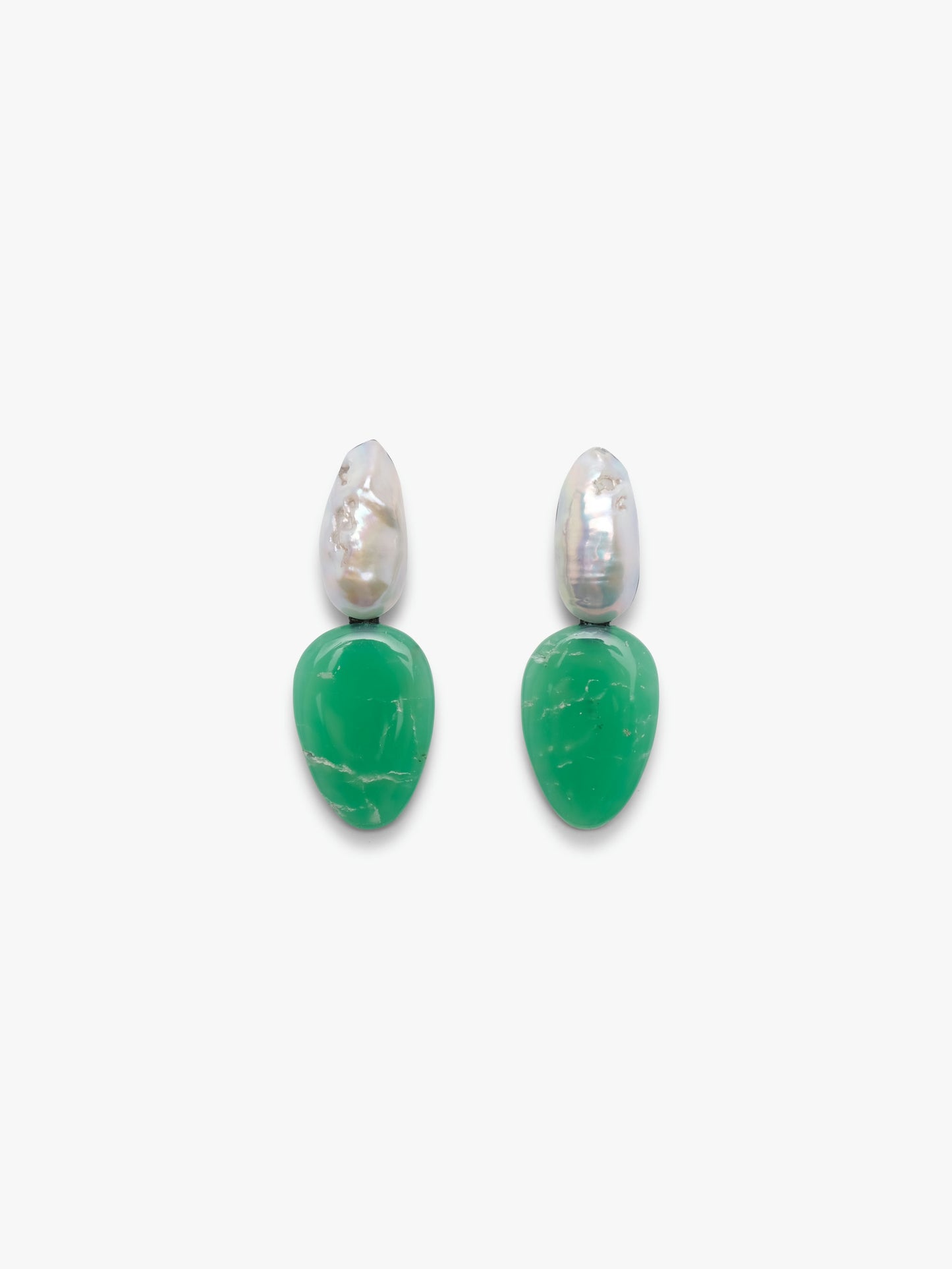 Earring: baroque pearl, chrysoprase