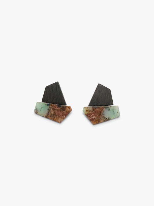 Earrings: chrysoprase, bog oak