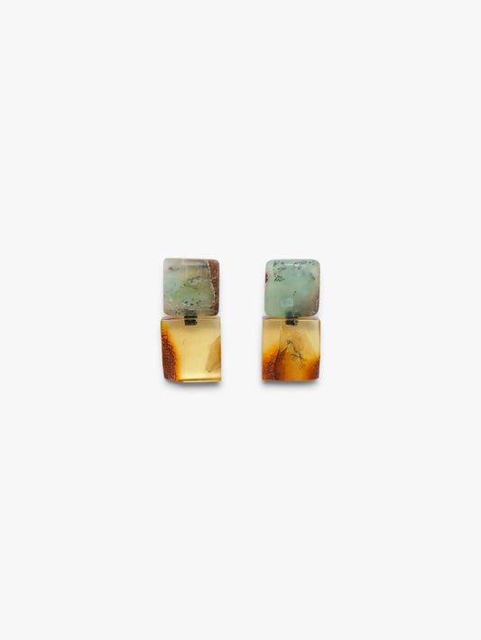 Stud earrings: amber, chrysoprase