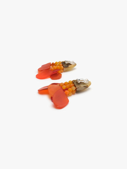 Earring: amber, horn, agath